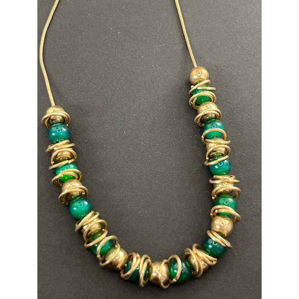 Sophisticated Classy Malachite and Gold Necklace Lobster Claw Closure 9"